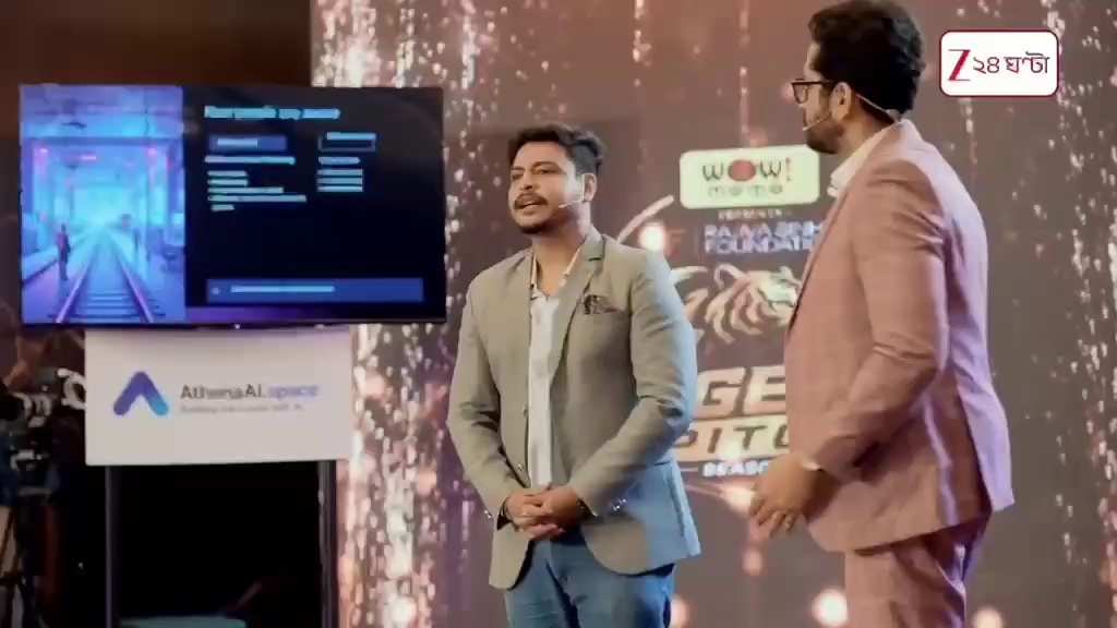 Founder Prateem delivering AthenaAI pitch on Tigers Pitch stage